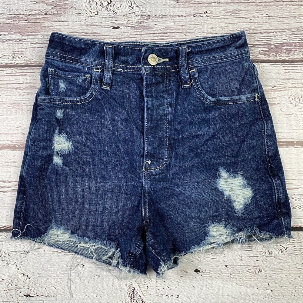 Hollister Ultra High‎ Rise Button Fly Jean Shorts Blue Women Size 00 Pre-Owned